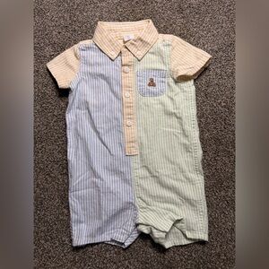 Gap Baby Patchwork Seersucker Romper | 6–12 Months | Pastel Striped Summer